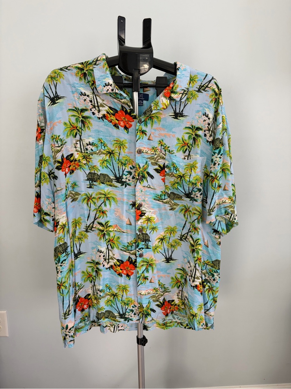George Light Blue Tropical Print Button-Down Shirt